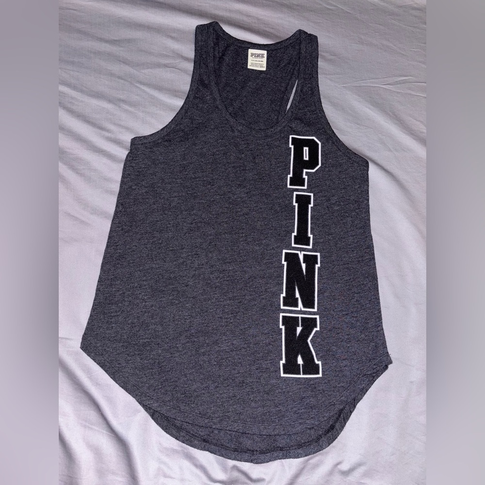 Victoria’s Secret PINK Gray Vertical Logo Tank Top Size Small